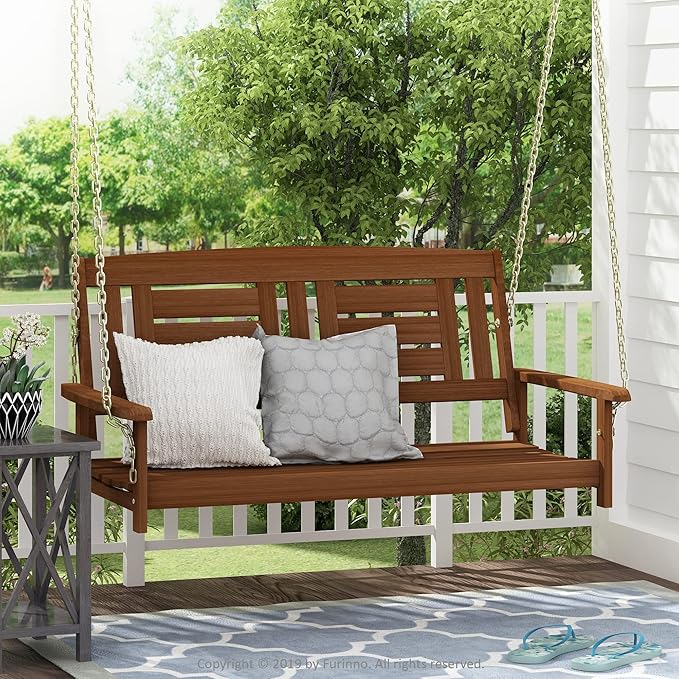 Furinno Tioman Hardwood Patio / Garden / Outdoor 4ft Porch Swing, 2 Seater wi...