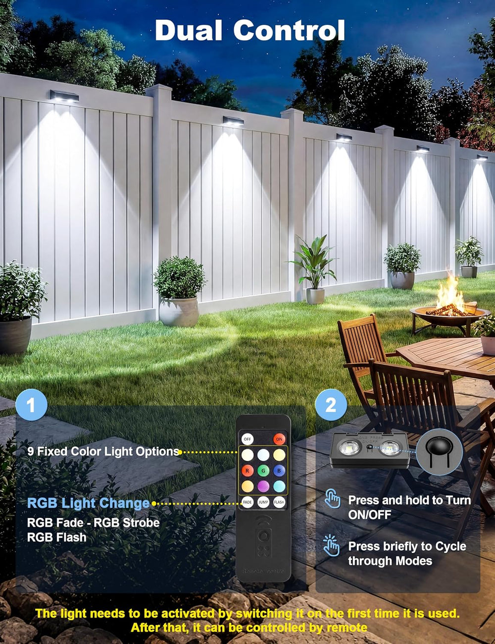 JOFIOS Fence Lights Solar Powered with Remote 12 Pack, Warm White, Cool White...