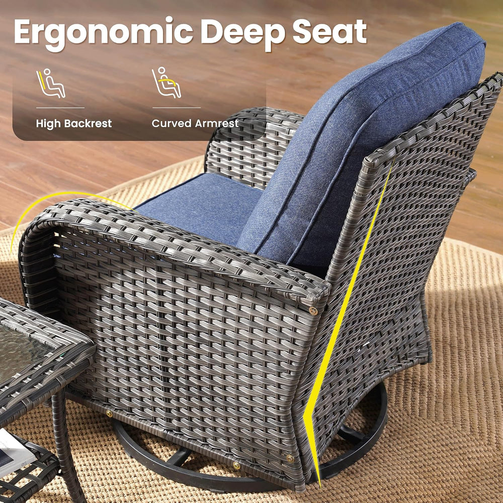 ovios 3 Pieces Patio Furniture Set, Outdoor Wicker Sofa with Swivel Glider Ch...