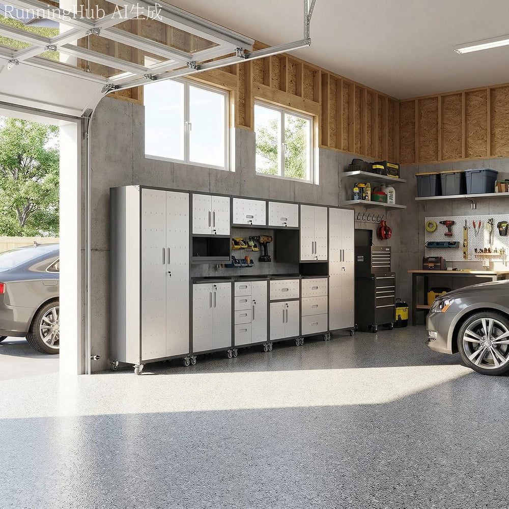 Garage Cabinet System | Heavy Duty Steel All-in-One Modular Garage Cabinet Se...