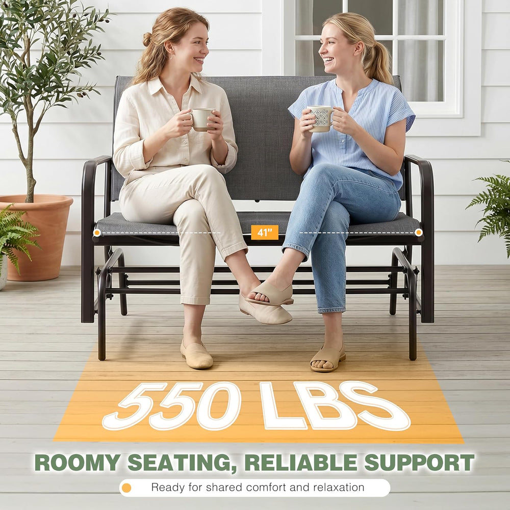 JY QAQA 2-Person Outdoor Glider Bench, Breathable Fabric Patio Double Rocking...