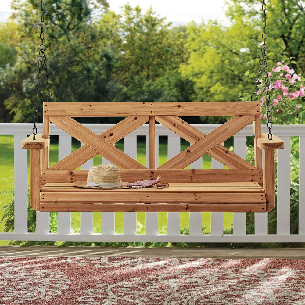 Backyard Discovery 55" Cedar Wood Farmhouse Outdoor Porch Swing Bench wi...