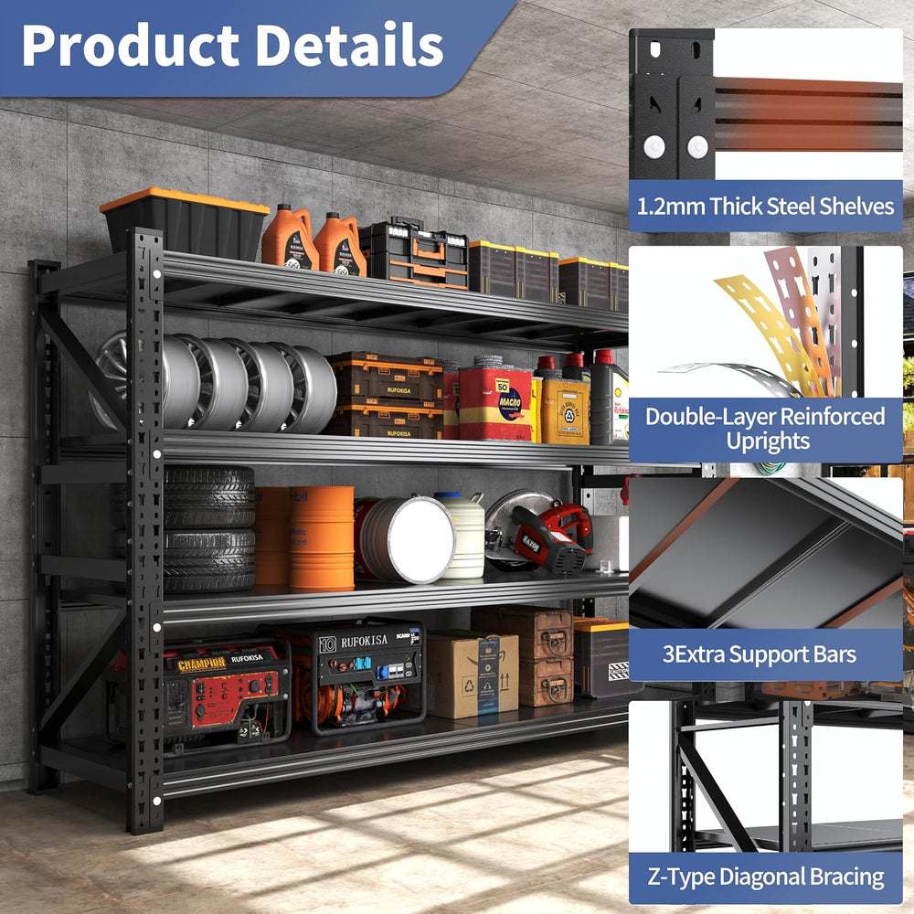Novolume 67" W Heavy Duty Storage Shelves,4-Tier Adjustable Metal Garage...