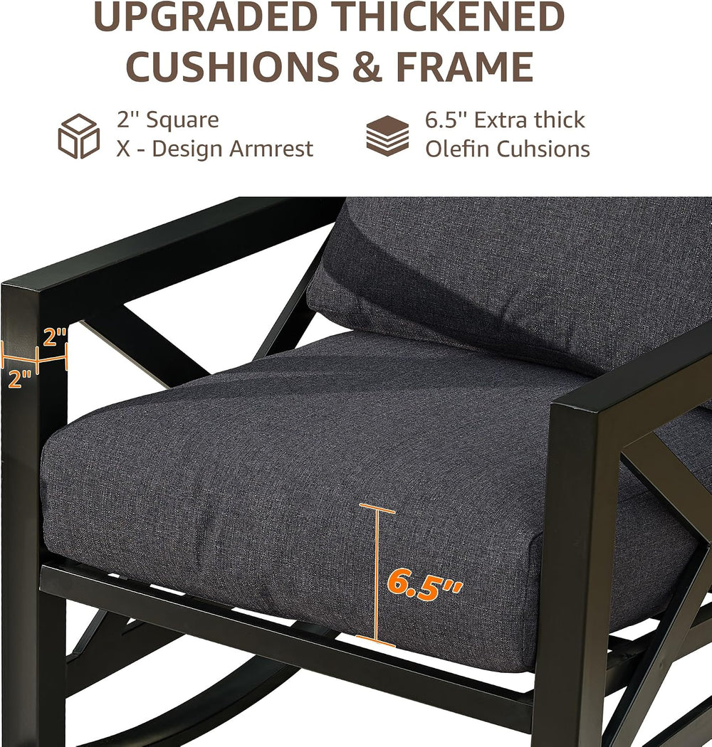 NATURAL EXPRESSIONS 3 Piece Patio Rocking Bistro Set, 6.5'' Thick Cus...