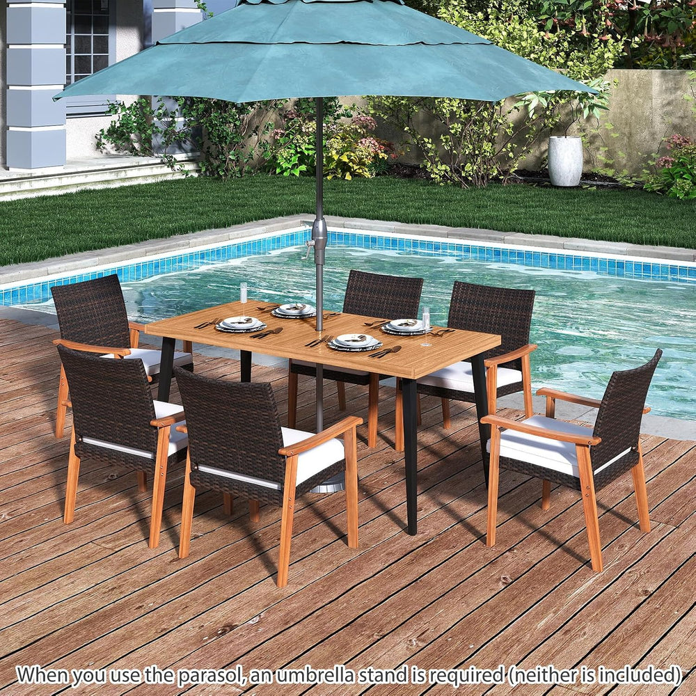 Tangkula 63" Acacia Wood Patio Dining Table for 6, Outdoor Dining Table