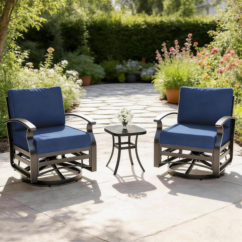 Gotland 3 Piece Patio Set, Metal Outdoor Swivel Chairs Set of 2 with 5.1’’ Hi...