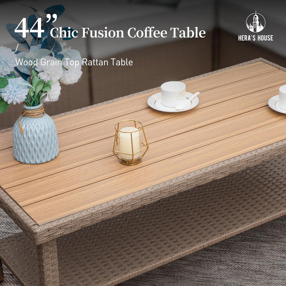 6-Piece Wicker Patio Furniture Set with 5 Seats, Beige
