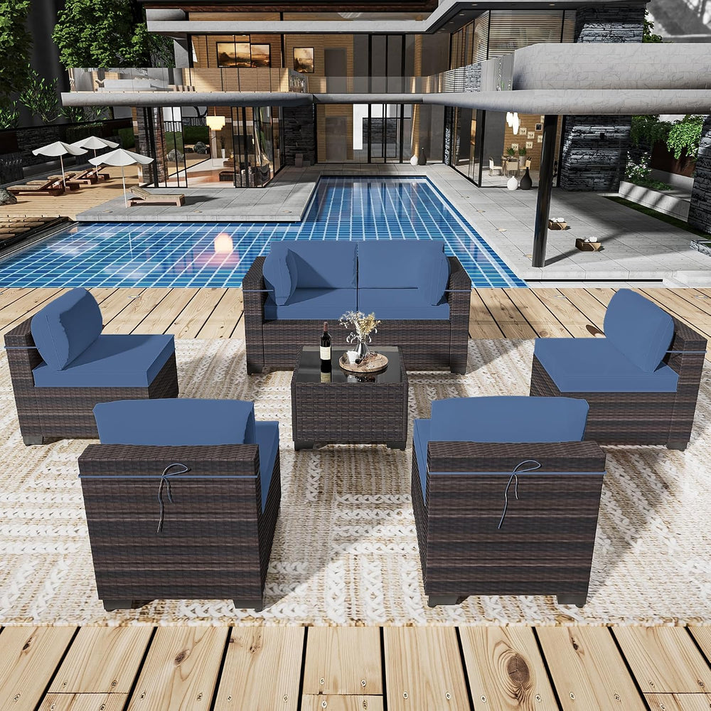 Outdoor Patio Furniture Set, 7 Pieces Outdoor Sectional Furniture Patio Sofa,...