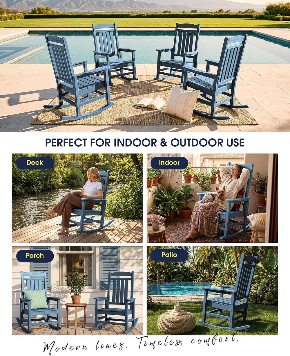 Oversized Outdoor Rocking Chair for Adults, Porch Rockers, Blue