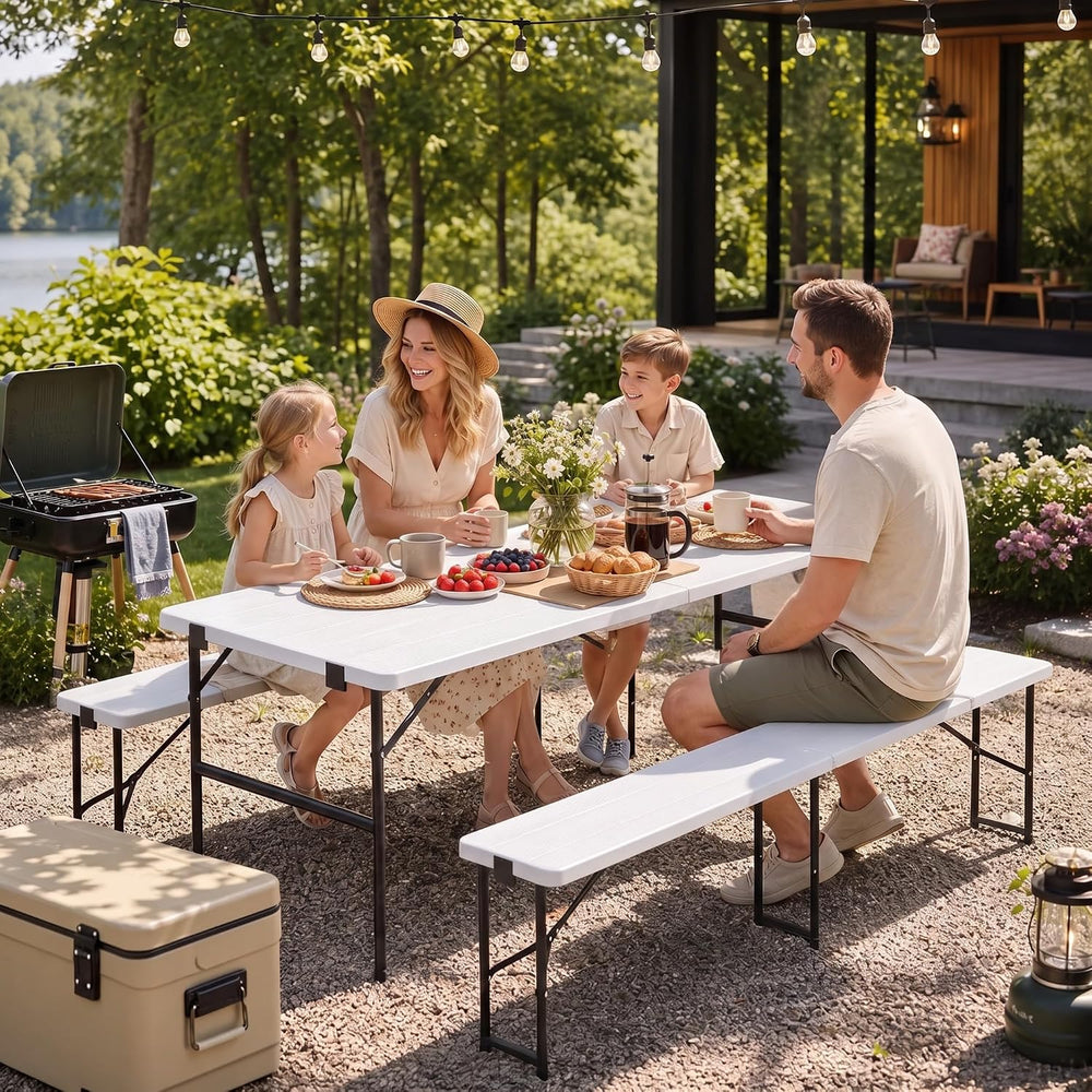 DWVO 6ft Folding Picnic Table with Benches, Portable Picnic Table Set