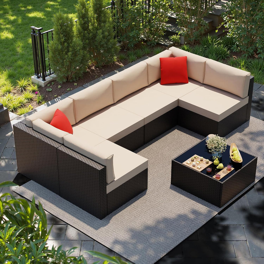 Shintenchi 7 Pieces Patio Furniture Sets Outdoor Rattan Sectional Sofa