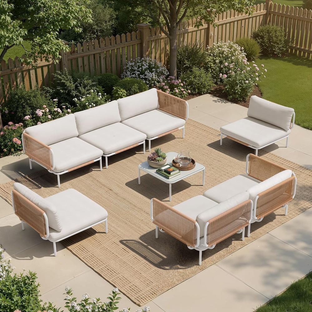 7 Piece Modern Outdoor Sectional Sofa, 31" Oversized Low-Profile Sofa Set