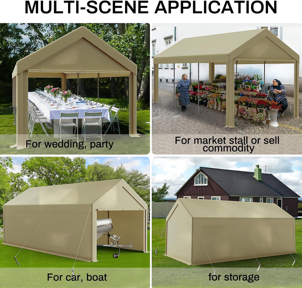 Grezone 10x20ft Heavy Duty Canopy Storage Shed, Portable Garage with Removabl...