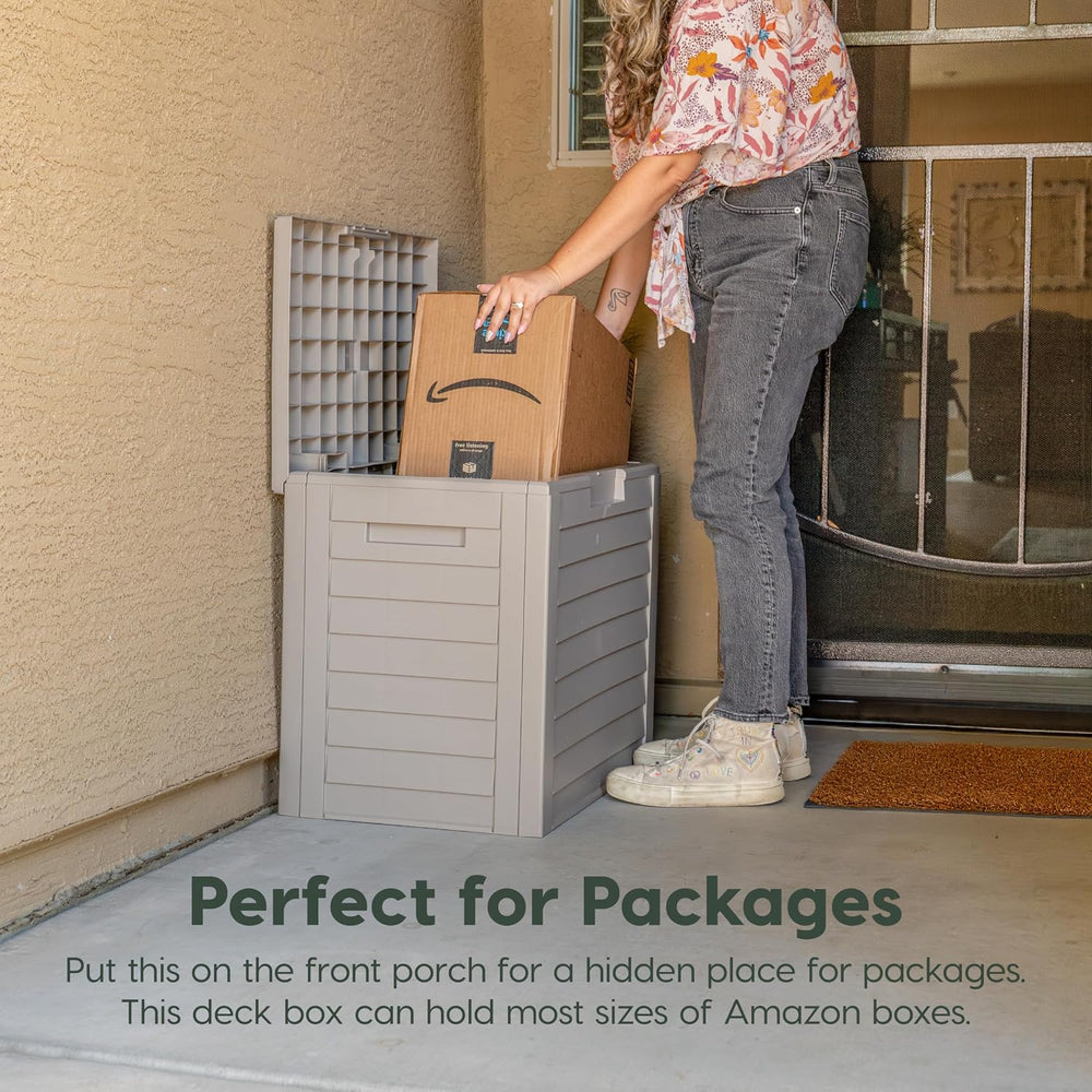 IRIS USA 35 Gallon Outdoor Deck Box, Lockable, Weather-Resistant, Beige