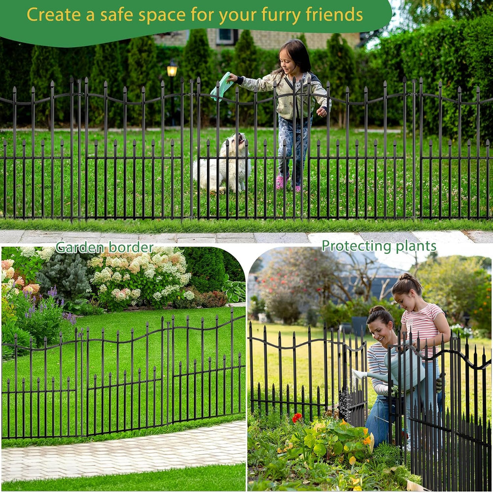 10 Panels No Dig Decorative Garden Fence with Gate, 32in(H) × 22ft(L) Heavy-D...
