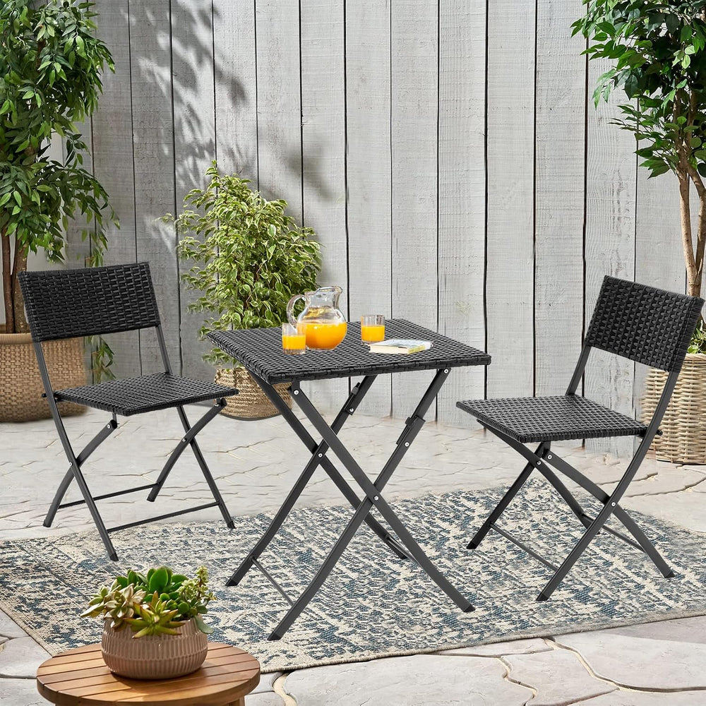 Three Pieces Folding Table and Chair Patio Outdoor Conversation Bistro Set by...