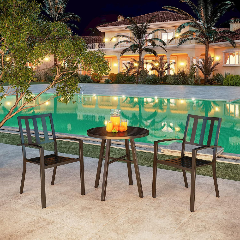 PHI VILLA 3 Pcs Patio Bistro Dining Set, 28" Metal Table& 2 Patio Ch...