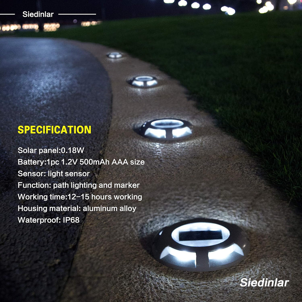 SIEDiNLAR Solar Deck Lights Outdoor LED Driveway Dock Lights, 4 Pack, White