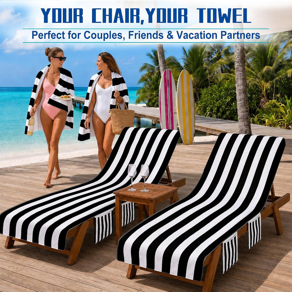 4-Piece Beach Set with 2 Chaise Lounge Chair Towel Covers and 2 Beach Towels,...
