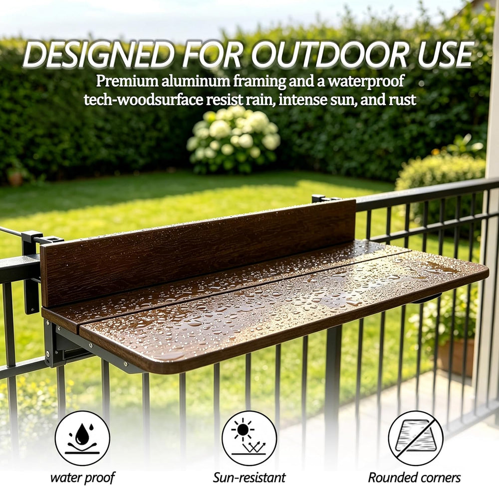 Balcony Bar Table for Railings, Outdoor HDPE Hanging Folding Adjustable Heigh...