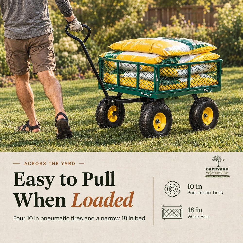 Backyard Expressions Garden Cart and Utility Wagon, 400 lb, Green