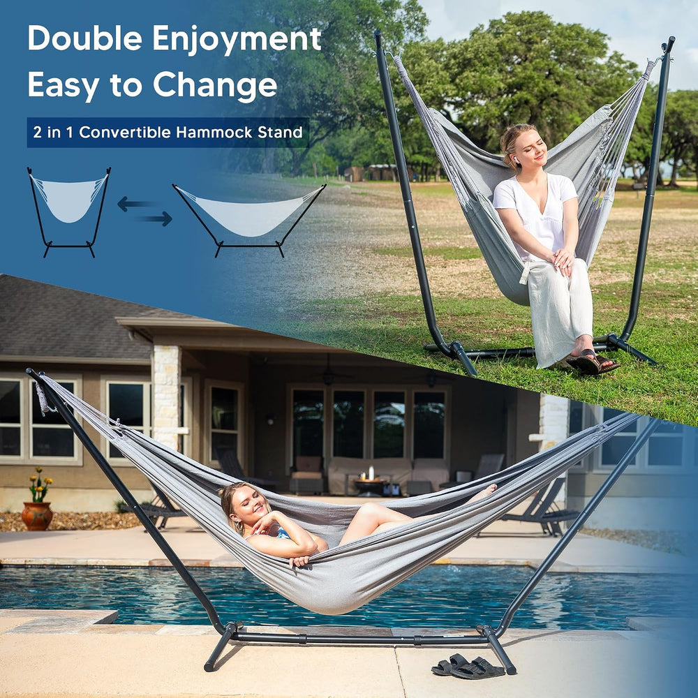 SUNCREAT 2-in-1 Convertible Extra Large Hammocks with Stand, Light Gray