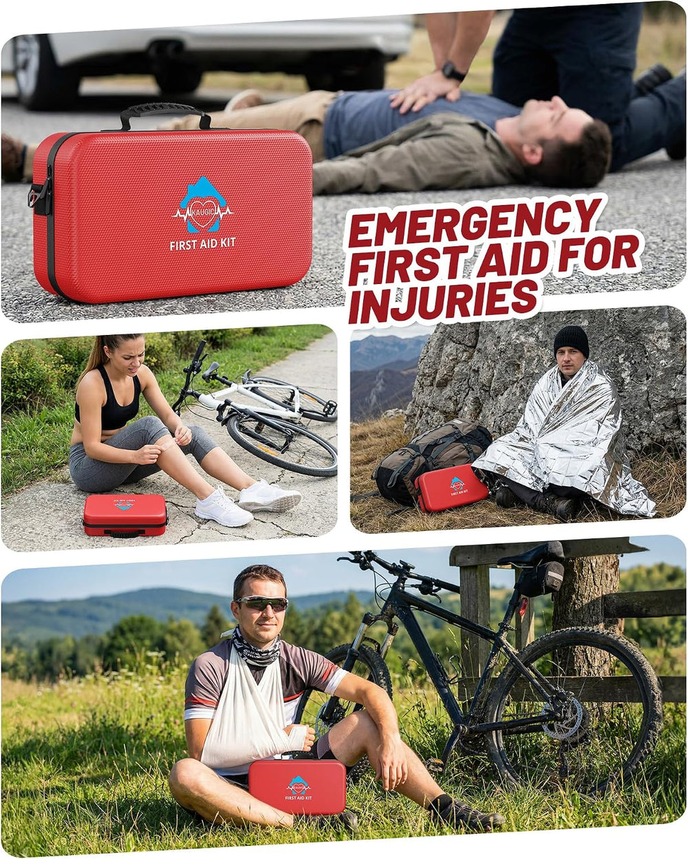 KAUGIC 500PCS Waterproof Hard Shell First Aid Kit, Travel