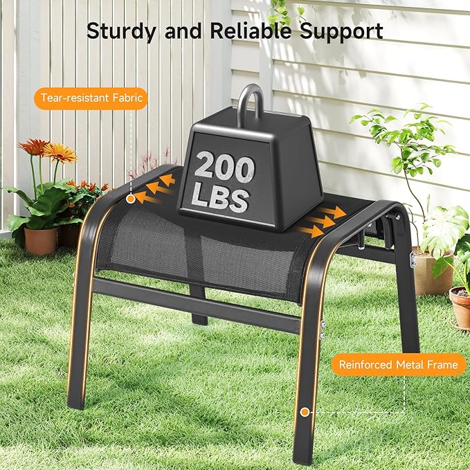 ONBRILL Outdoor Ottoman Foot Rest Set of 2, Textilene Fabric Outdoor Footstoo...