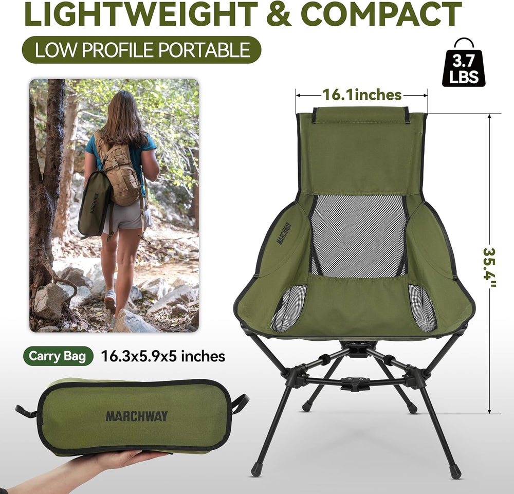 MARCHWAY Lightweight High Back Folding Camping Chair with Head Support