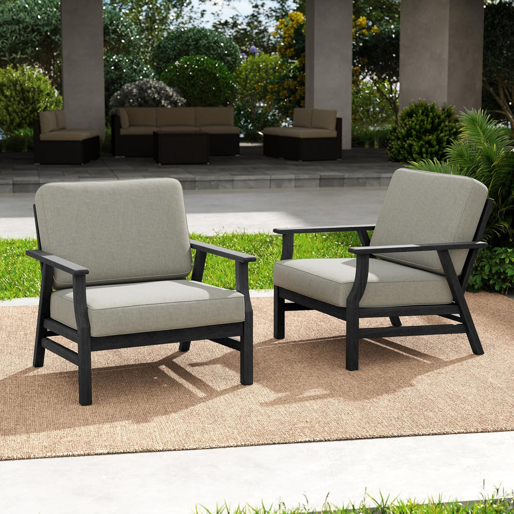 3 Piece Wood Patio Chair Outdoor Bistro Set, Outdoor Armchair All Weather Pat...