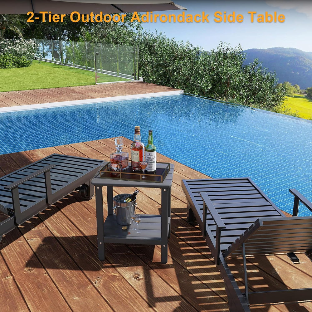 Outdoor Side Table, 2-Tier Small Square Patio Side Table with Adjustable Feet...