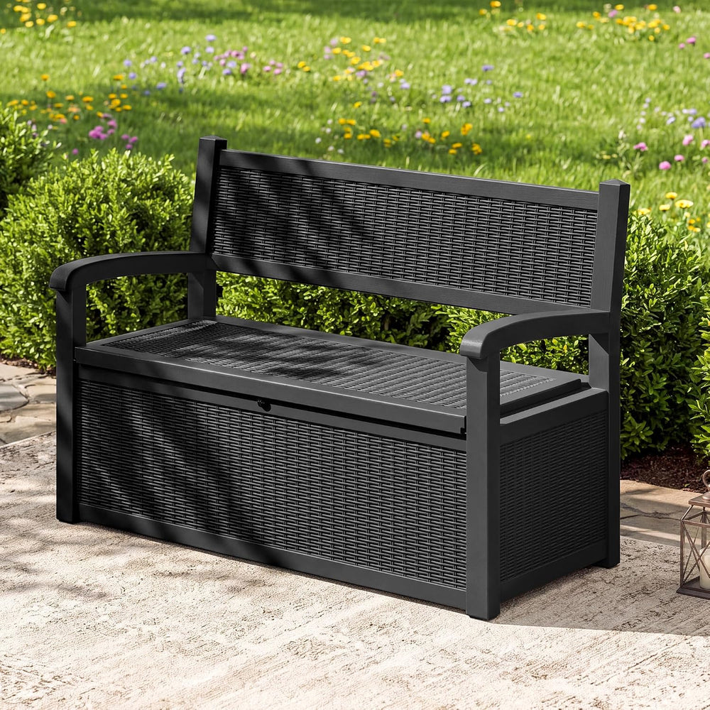 120 Gallon Outdoor Storage Bench, Storage Bench, Black Deck Box