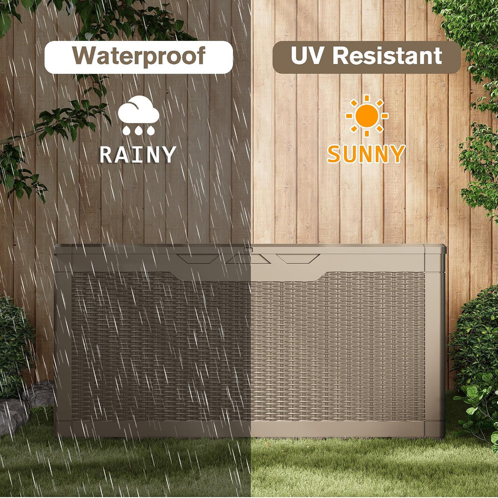 JUMMICO 100 Gallon Resin Deck Box, Waterproof Outdoor Storage Box