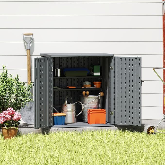 EHHLY Heavy Duty Small Storage Cabinet Outdoor Weatherproof, 14 Cuft Garage S...