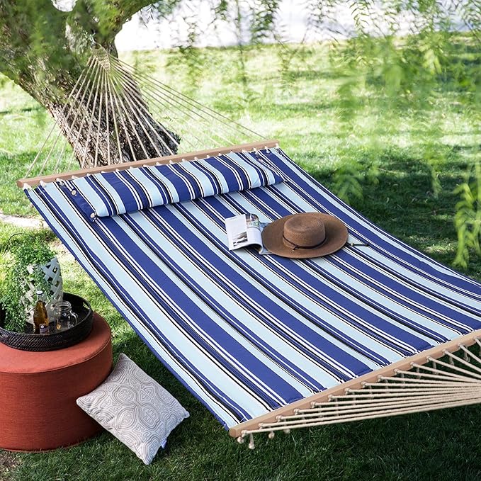 SUNCREAT Hammocks Quilted Fabric Hammock, Double Hammock with Spreader Bar, S...