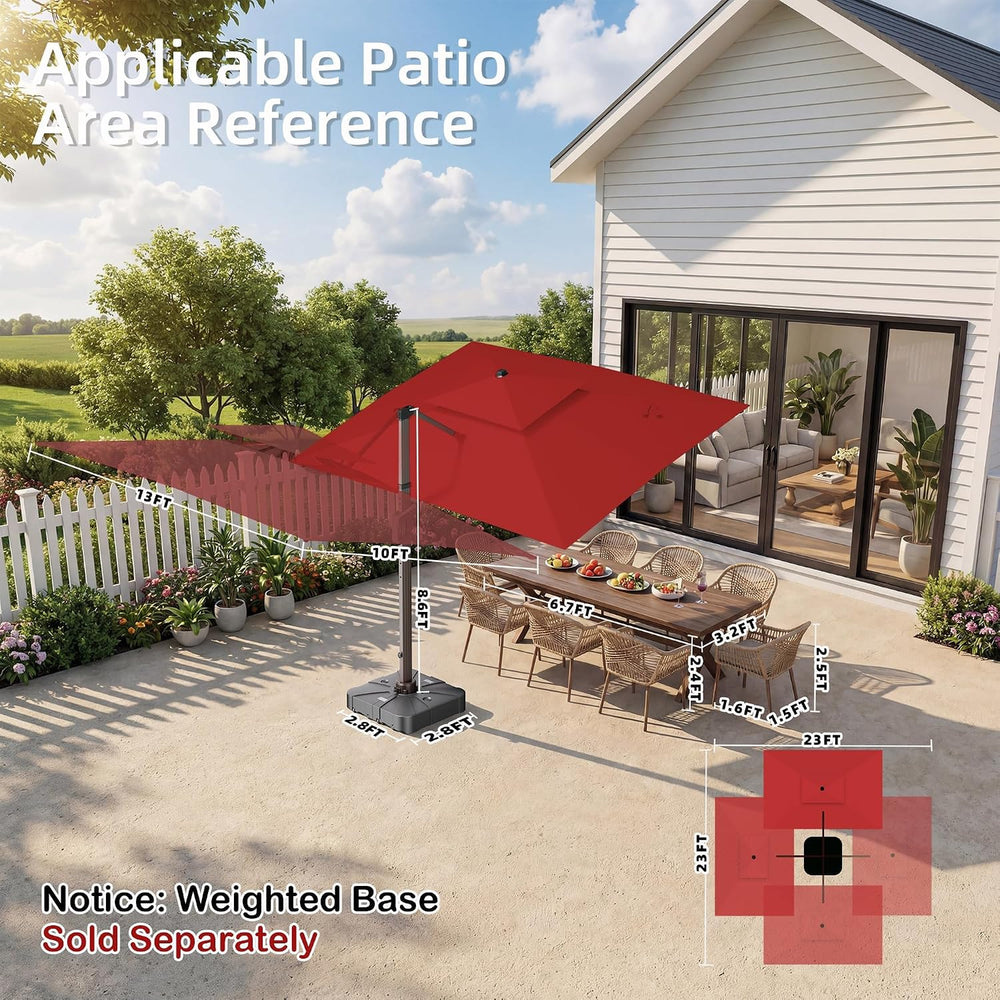 Deconk 10' X 13 'Patio Umbrella with LED Light Outdoor Cantilever Umb...