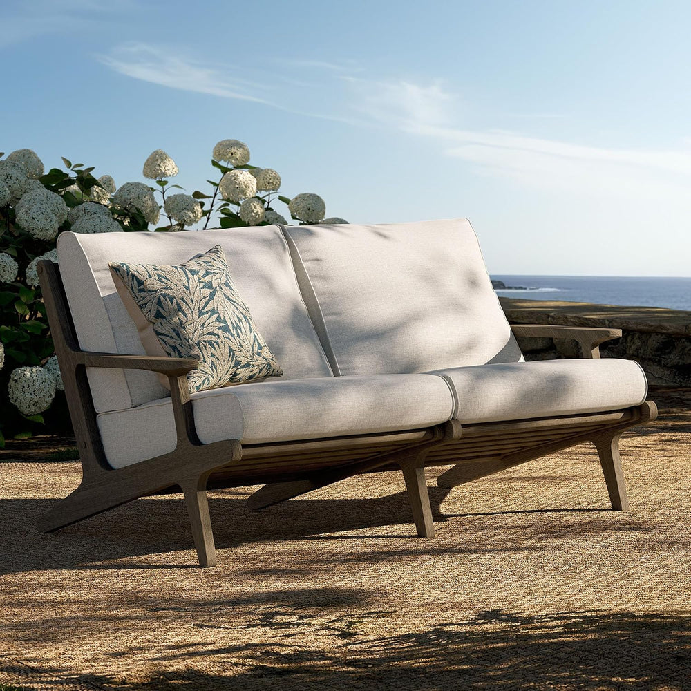 Modway Saratoga Teak Outdoor Patio Loveseat in Weathered Gray Pebble – 2 Seat...