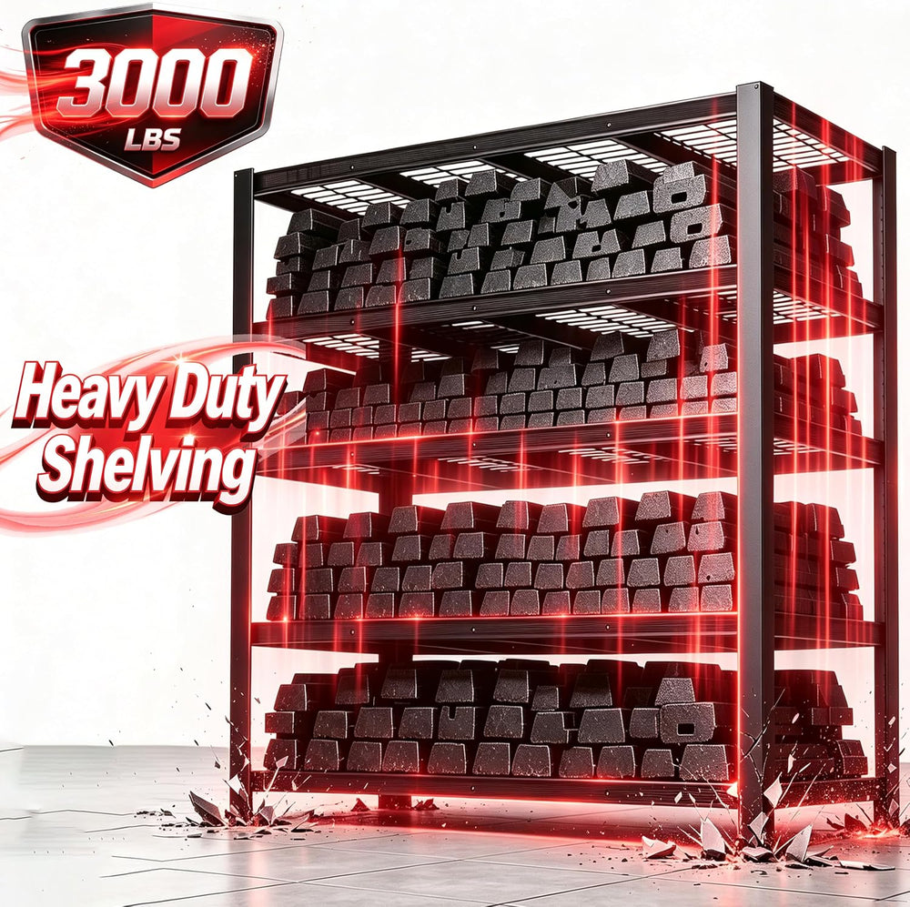 62"W Metal Storage Shelves,3000LBS Heavy Duty Garage Shelving Units, 5 Tier