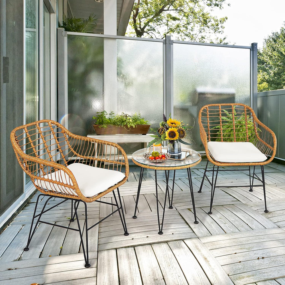 KOTEK 3 Pieces Patio Bistro Set with Seat Cushions, White