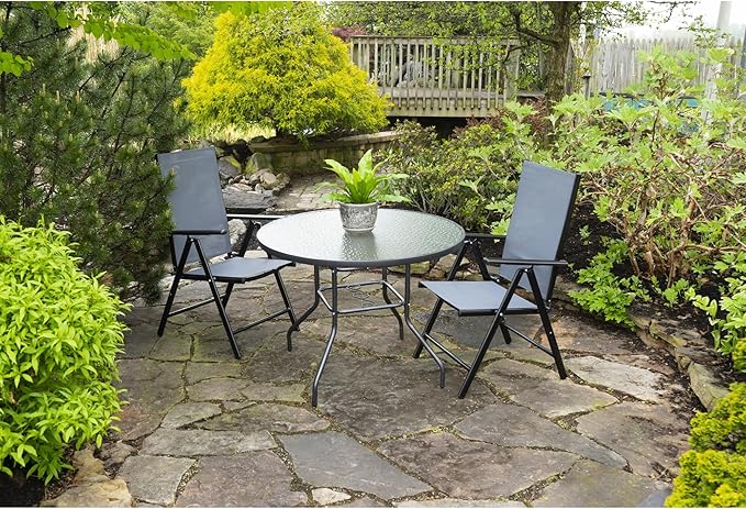 Garden Elements Outdoor Patio Furniture, Round Dining Table, Steel Base and R...