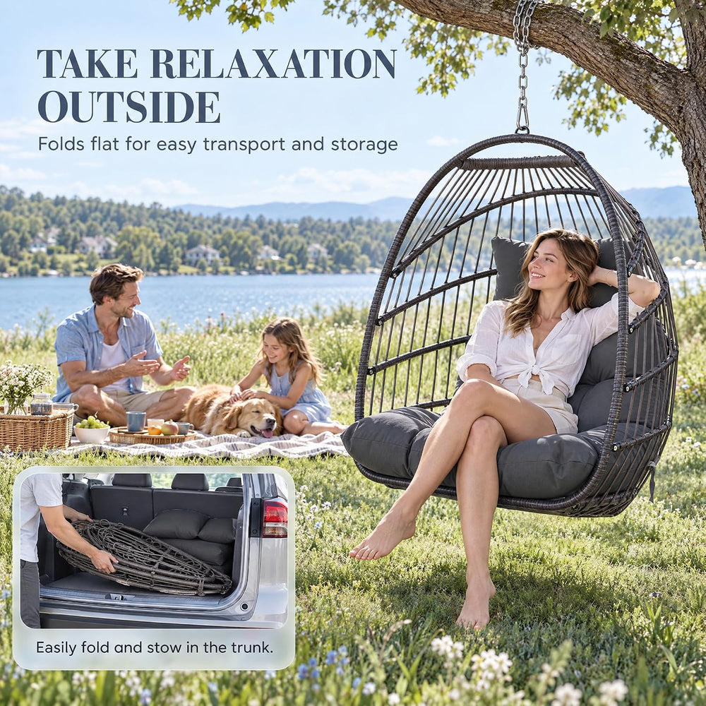 Egg Chair No Stand Outdoor Indoor, 350lbs Capacity Sturdy Patio Wicker Swing ...