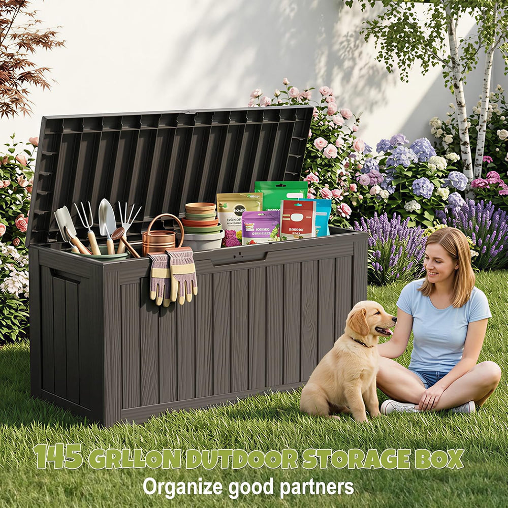 145 Gallon Outdoor Storage Box Waterproof Deck Box with Wheels, Black