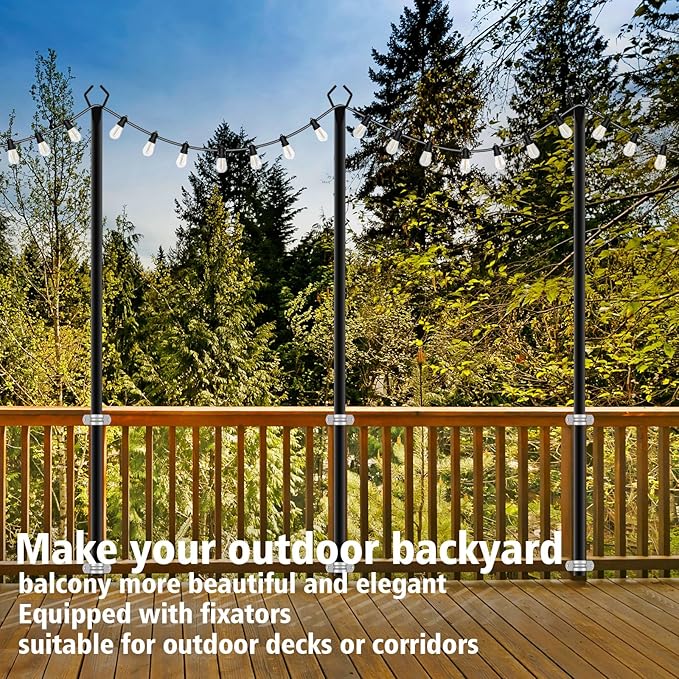 10Ft String Light Poles 4 Pack,Light Poles for Outside Lights,Outdoor with Fe...