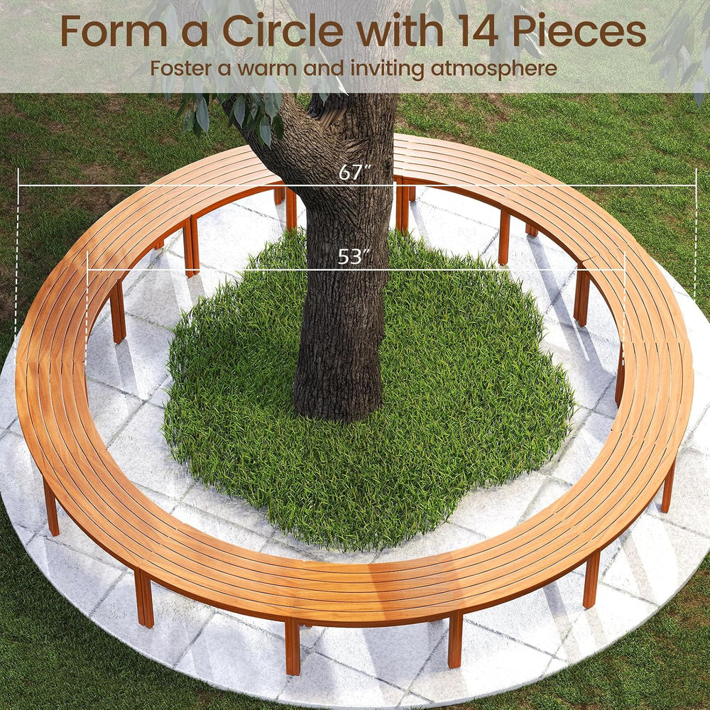 Tangkula Acacia Wood Outdoor Curved Bench Set of 2, Patio Garden Backless Fir...