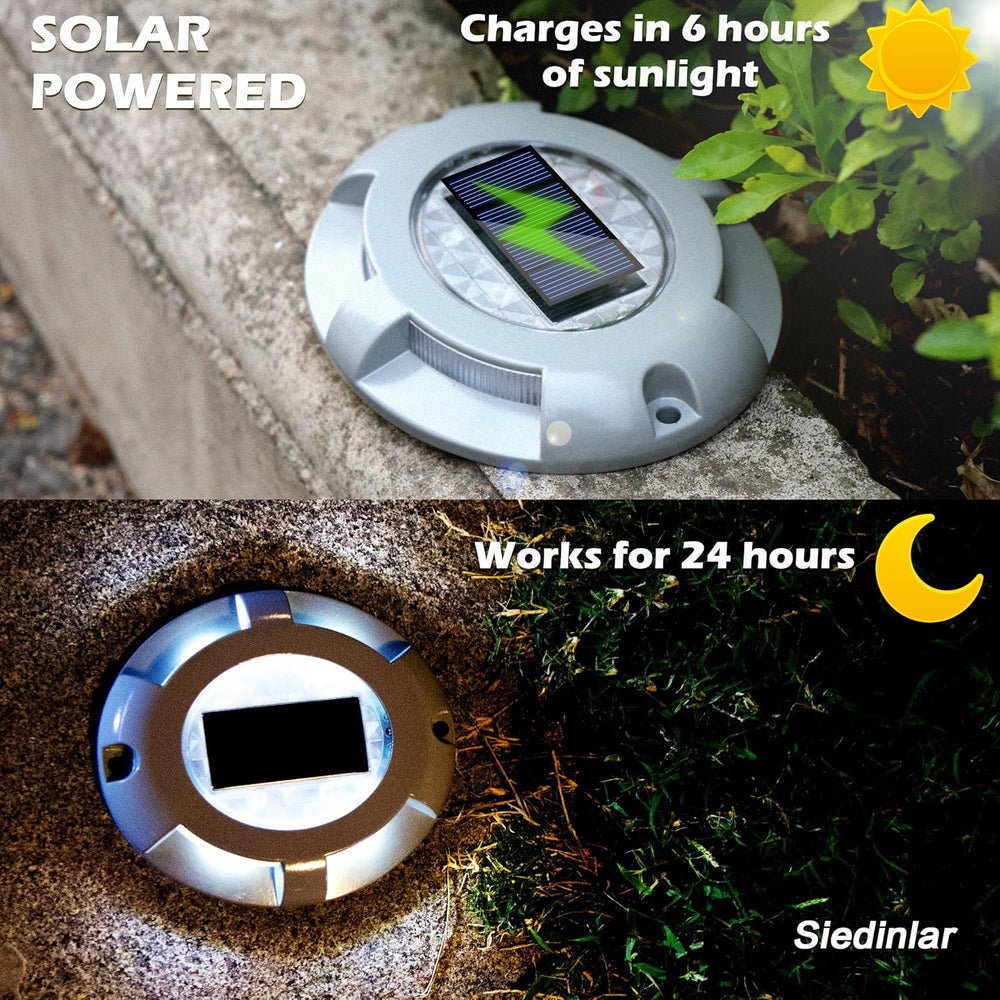 SIEDiNLAR Solar Deck Lights Outdoor LED Driveway Dock Lights, 4 Pack, White