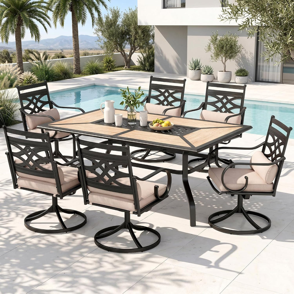 PHI VILLA Patio Dining Set, for 6, Swivel Chairs