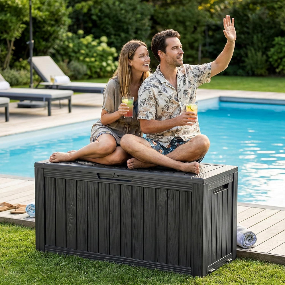 DRATO 145 Gallon Deck Boxes Outdoor Waterproof Storage Box with Wheels