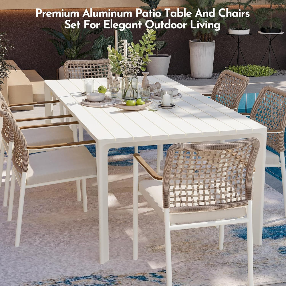 Modern Shade Luxury All-Aluminum Outdoor Dining Set for 7, Beige