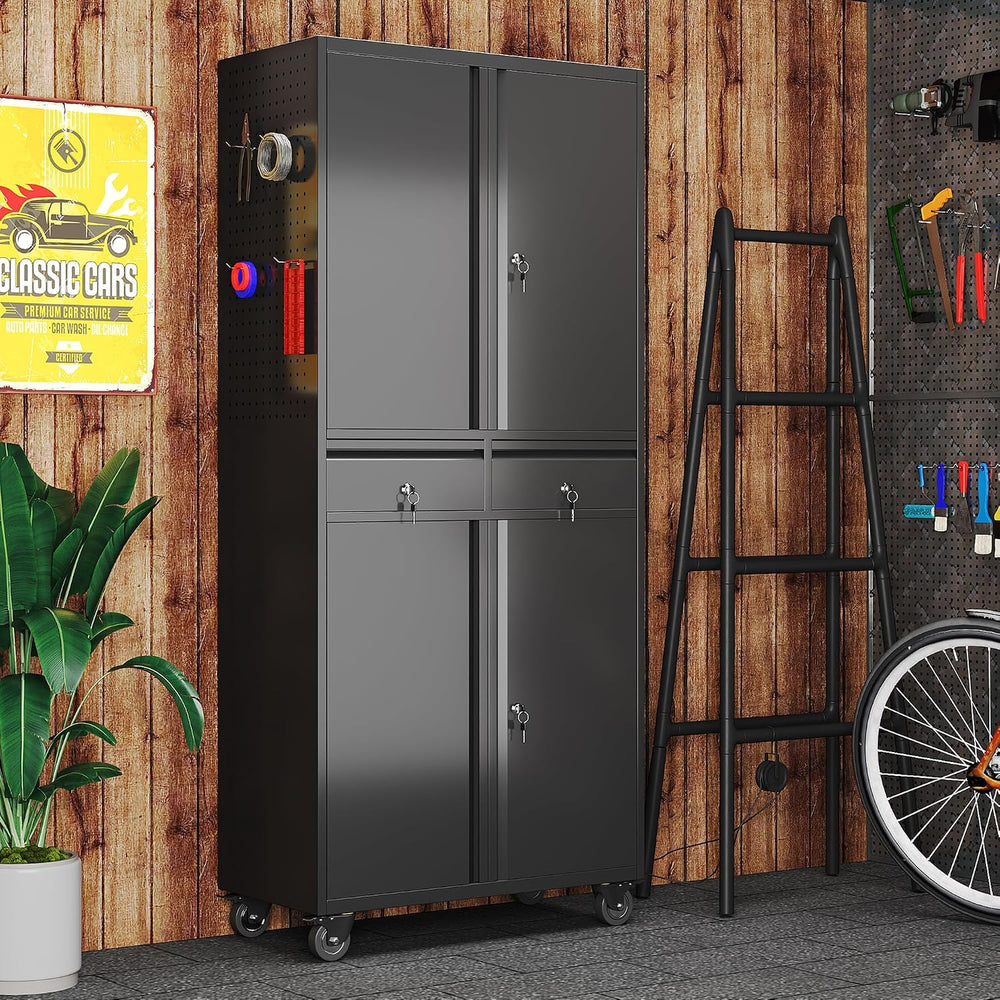 Aobabo 71" H Metal Garage Storage Cabinet Organizer with 2 Drawers