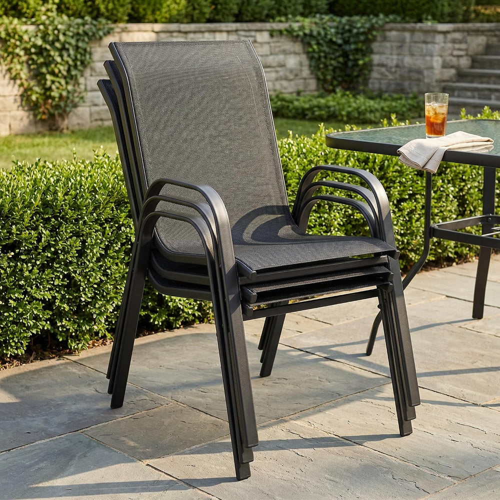 VICLLAX Round Outdoor Patio Dining Set for 4, Metal Slatted Patio Table with ...